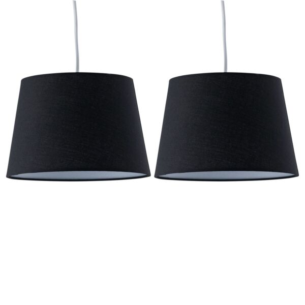 Set of 2 Black Cotton 23cm Tapered Cylinder Pendant or Lamp Shades