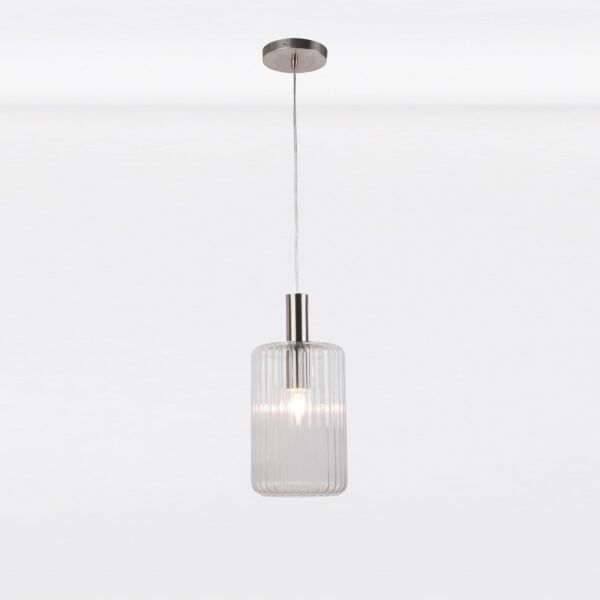 Clear and Brushed Chrome Fluted Glass Design Pendant Fitting