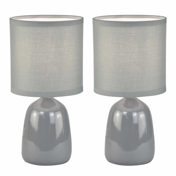 Cleo - Set of 2 Grey Ceramic 26cm Lamps With Shades