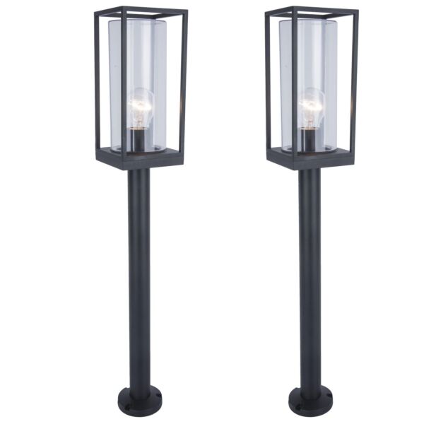 Set of 2 Flair - Black Clear Glass IP44 Outdoor Post Lights