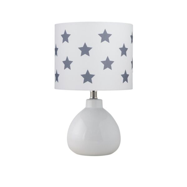 Tuscan - White Ceramic Lamp with White & Grey Stars  Shade