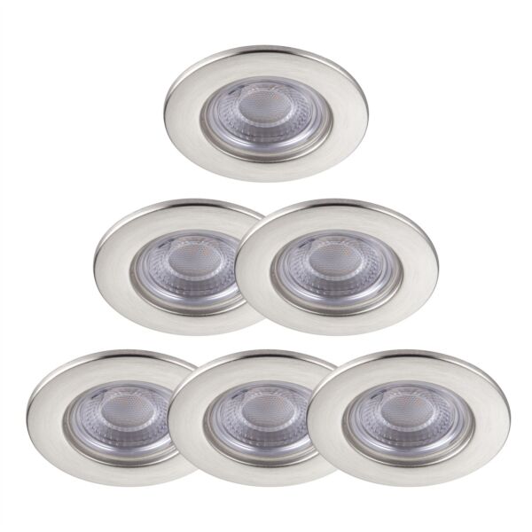 Set of 6 Satin Nickel Fire Rated 6W LED 4000K Recessed Downlights
