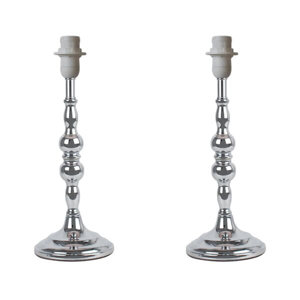 Set of 2 Chrome Stick Table Lamp Bases with Decorative Stems