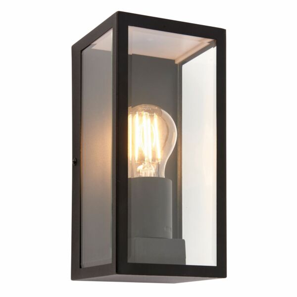 Saxby Lighting - Breton - 78757 - Black Clear Glass IP44 Outdoor Half Lantern Wall Light