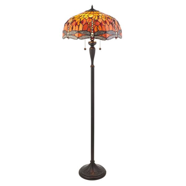 Interiors 1900 - Dragonfly - 64070 - Dark Bronze Tiffany Glass 2 Light Floor Lamp