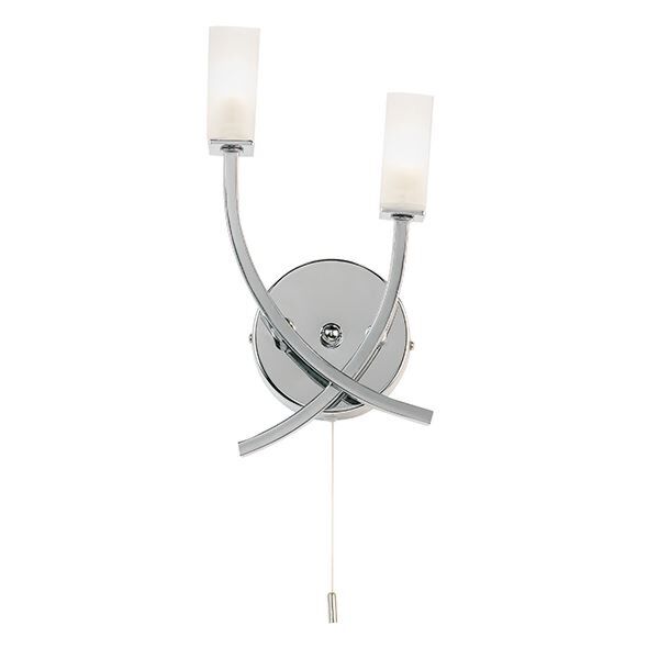 Endon Lighting - Havana - 146-2CH - Chrome Frosted Glass 2 Light Pull Cord Wall Light