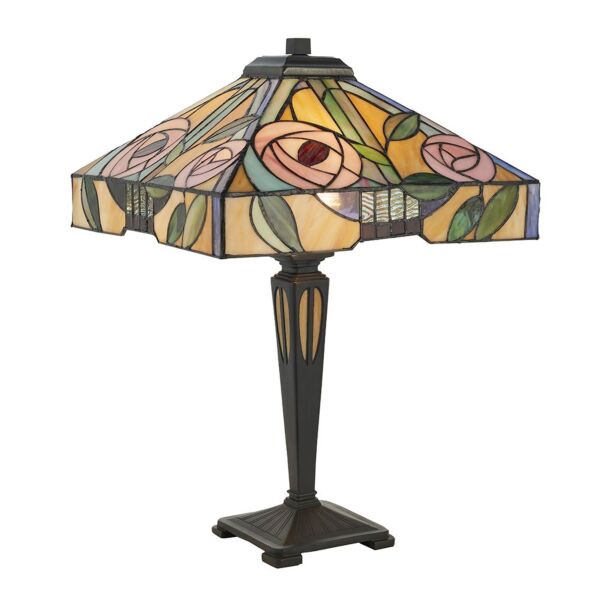 Interiors 1900 - Willow - 64387 - Dark Bronze Tiffany Glass 2 Light Table Lamp