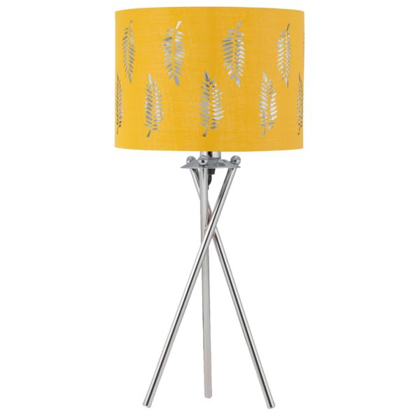 Chrome Tripod Table Lamp with Ochre Fern Cut Out Shade