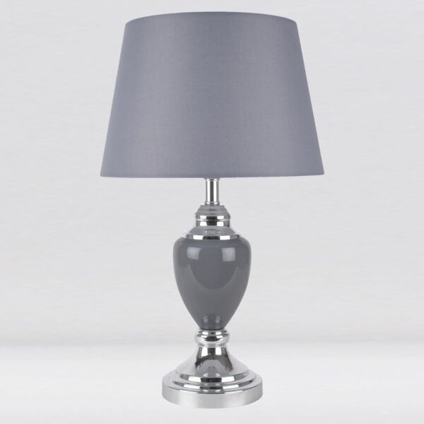 Chrome and Grey Urn Table Lamp with Grey Shade