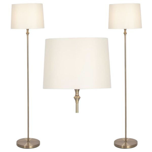 Set of 2 Antique Brass Floor Lamps with Cream Shades