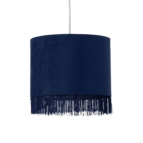 Tassel - Navy Blue Velvet with Chrome Inner Easy Fit 25cm Pendant Shade