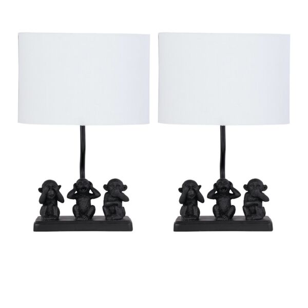 Set of 2 Cheeky - Three Monkeys Table Lamps With White Fabric Shades