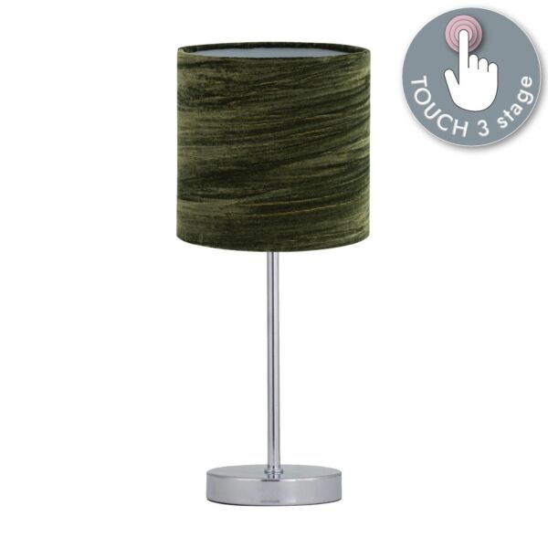 Chrome Touch Operated Table Lamp with Green Crushed Velvet Shade