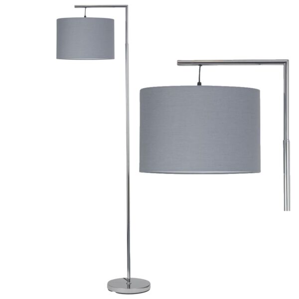 Chrome Angled Floor Lamp with Grey Cotton Shade