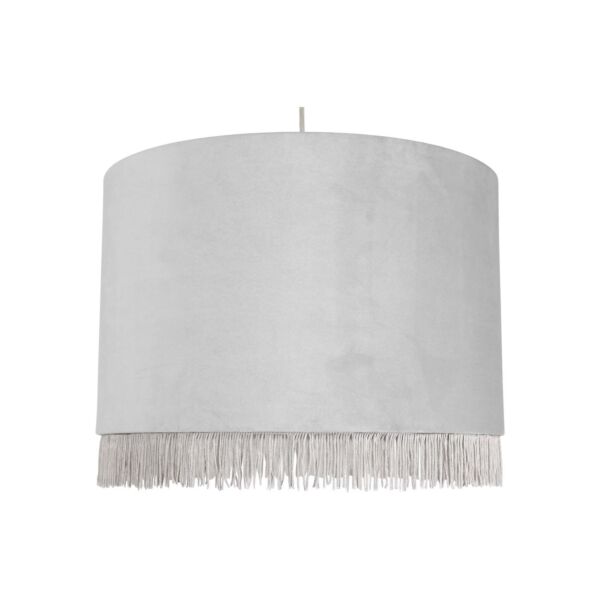 Fringed - Silvery Grey 38cm Fringed Velvet Pendant Shade