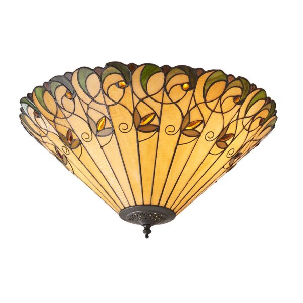 Interiors 1900 - Jamelia - 70706 - Dark Bronze Tiffany Glass 2 Light Flush Ceiling Light