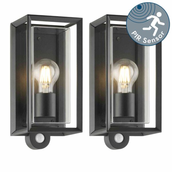 Set of 2 Brandon - Black Motion Sensor Outdoor Wall Lights