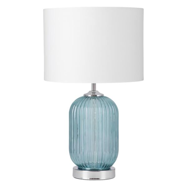 Turquoise Ribbed Glass Lamp with White Shade