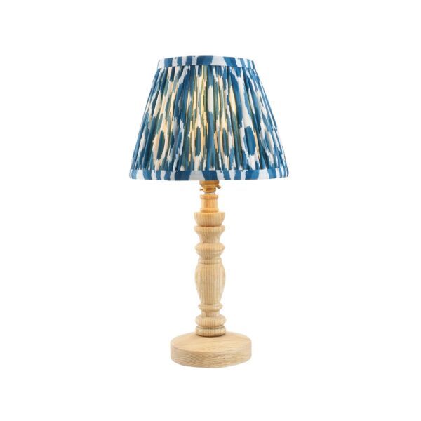 Endon Lighting - Bibury & Ikat 20cm - 114293 - Ash Wood Aged Brass Blue Table Lamp With Shade