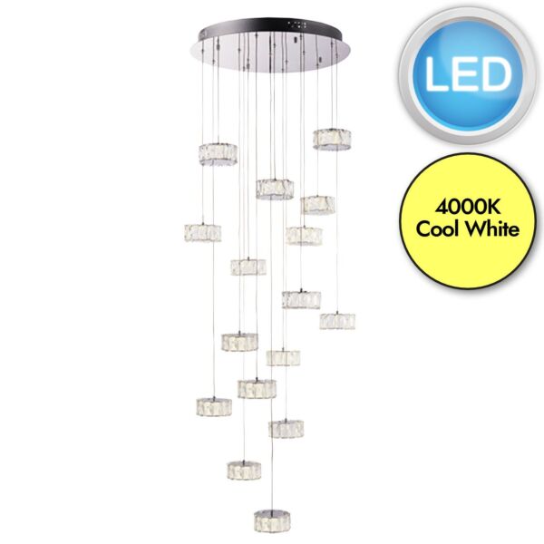 Endon Lighting - Prisma - 76486 - LED Chrome Clear Crystal Glass 16 Light Ceiling Pendant Light