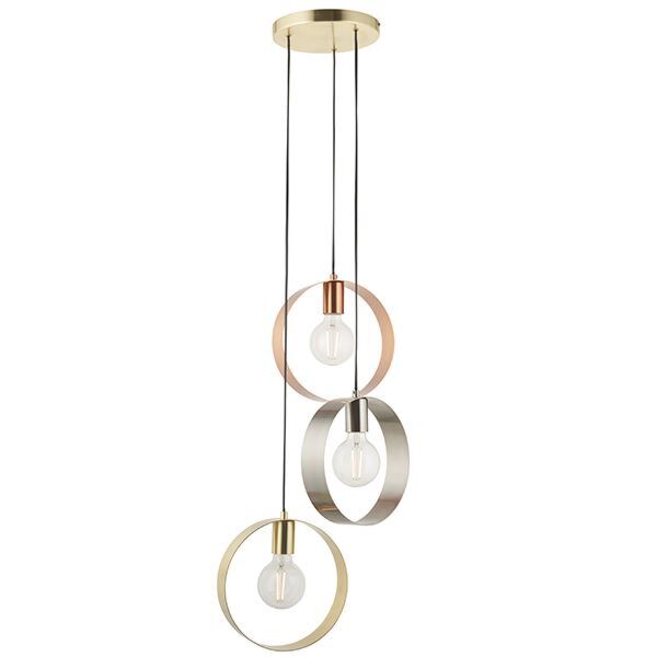 Endon Lighting - Hoop - 81922 - Brushed Brass Copper 3 Light Ceiling Pendant Light