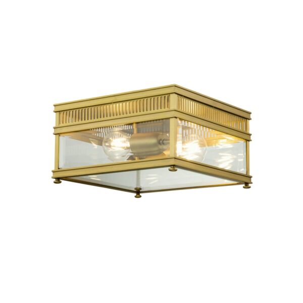 Elstead Lighting - Holborn - HOLBORN-F-BB - Brushed Brass Clear Glass 2 Light IP44 Coastal Resistant Outdoor Ceiling Flush Light