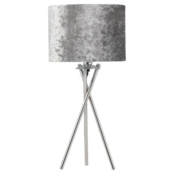 Chrome Tripod Table Lamp with Grey Crushed Velvet Shade