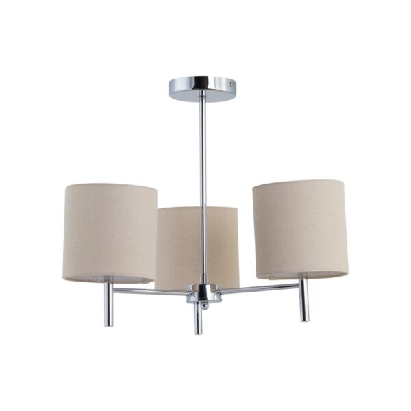 Brea - Chrome 3 Light Fitting with Natural Linen Shades