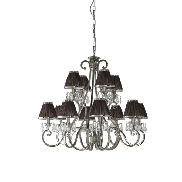 Interiors 1900 - Oksana - 63509 - Nickel Clear Crystal Glass Chocolate Pleated 12 Light Chandelier