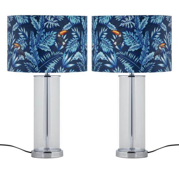 Set of 2 Aura - Chrome Table Lamps with Toucan Velvet Shades