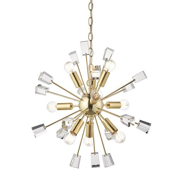 Endon Lighting - Miro - 90293 - Satin Brass Clear Crystal Glass 9 Light Ceiling Pendant Light