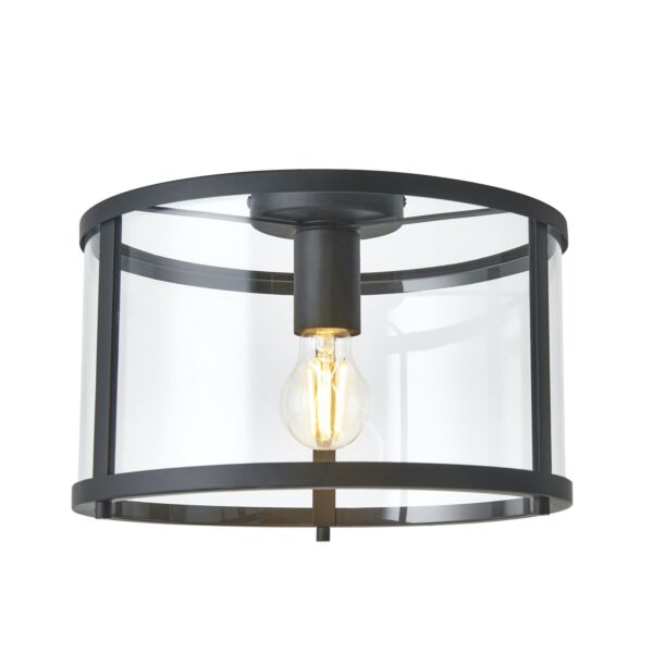 Endon Lighting - Hopton - 101540 - Black Clear Glass Flush Ceiling Light