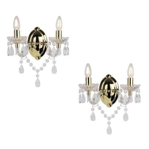 Set of 2 - Marie Therese 2 Lights Clear & Gold Wall Bracket Chandelier Lights