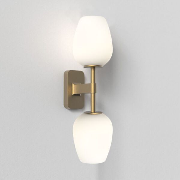 Astro Lighting - Tacoma Twin 1429008 & 5036007 - IP44 Antique Brass Wall Light with Opal Tulip Glass Shades