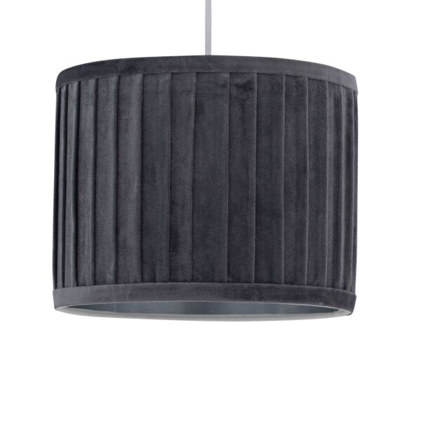 Sundance - Grey Velvet Pleated 25cm Lamp Shade with Silver Inner