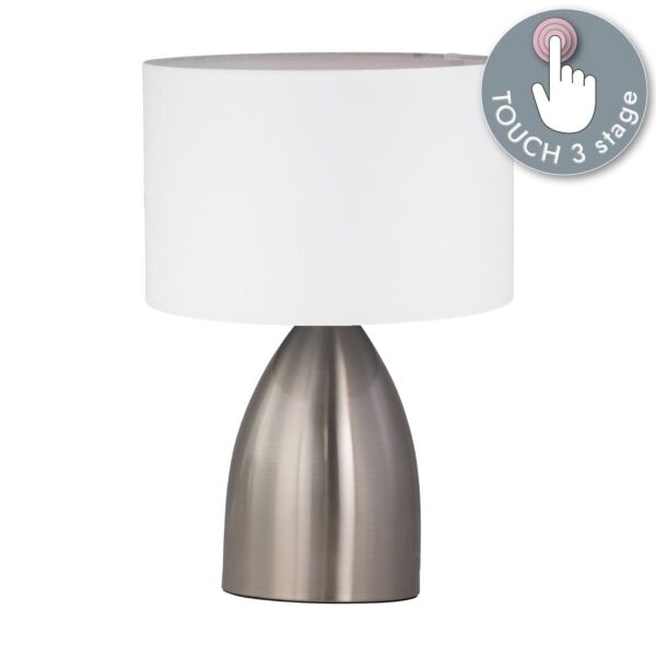 Valentina - Brushed Chrome Touch Lamp with White Shade