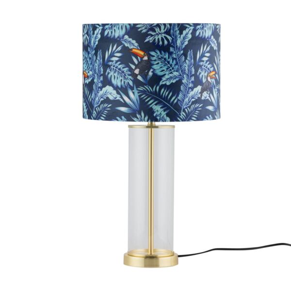 Aura - Satin Brass Table Lamp with Toucan Velvet Shade