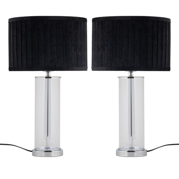 Set of 2 Aura - Chrome Table Lamps with Black Pleated Velvet Shades