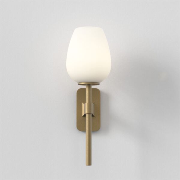 Astro Lighting - Tacoma Single 1429007 & 5036007 - IP44 Antique Brass Wall Light with Opal Tulip Glass Shade