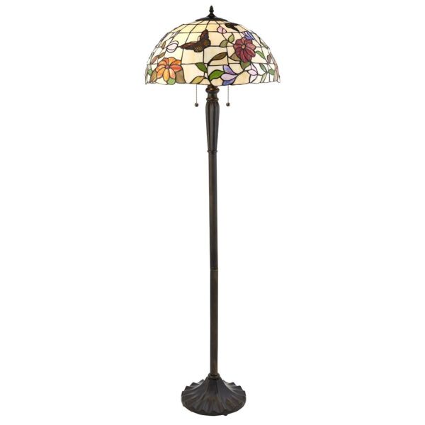 Interiors 1900 - Butterfly - 70944 - Dark Bronze Tiffany Art Glass 2 Light Pull Cord Floor Lamp