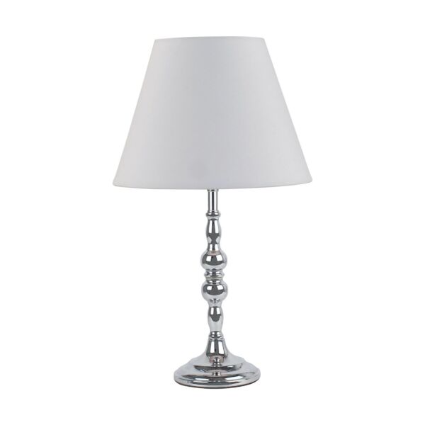 Chrome Table Lamp with Decorative Stem and Ivory Shade