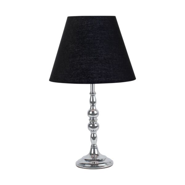 Chrome Table Lamp with Decorative Stem and Black Shade