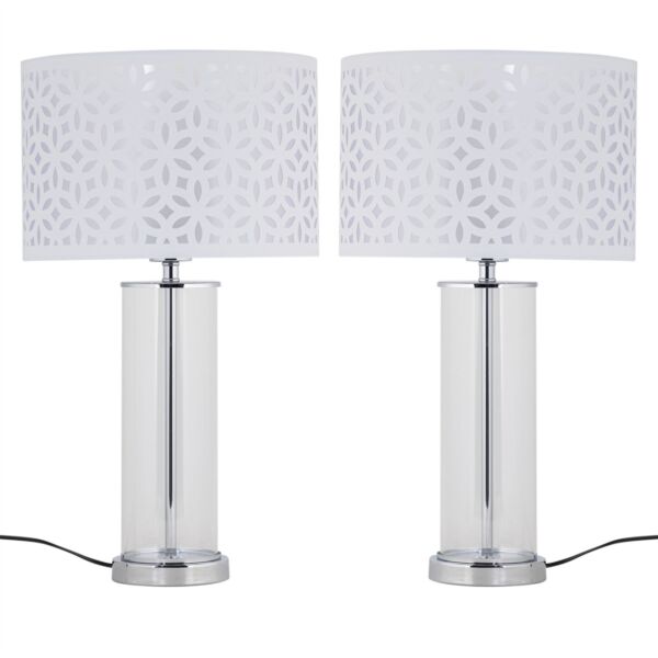 Set of 2 Aura - Chrome Table Lamps with White Cut Out Shades