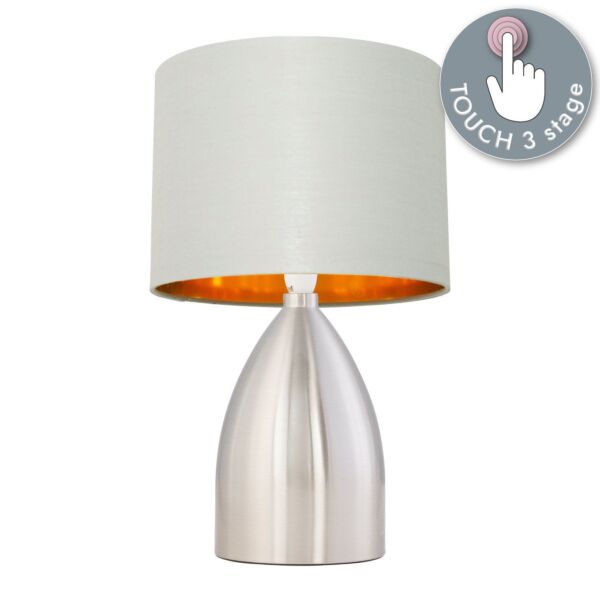 Valentina - Brushed Chrome Touch Lamp with Light Grey Cotton Shade