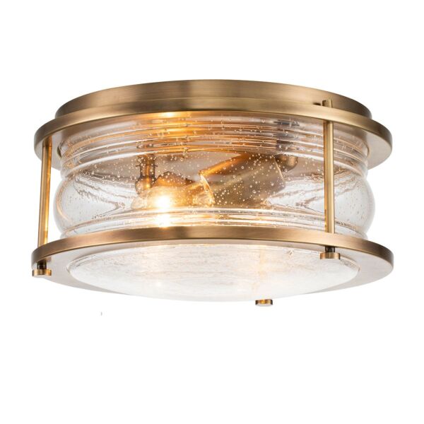 Quintiesse - Ashland Bay - QN-ASHLANDBAY-F-NBR-BATH - Natural Brass Clear Seeded Glass 2 Light IP44 Bathroom Ceiling Flush Light