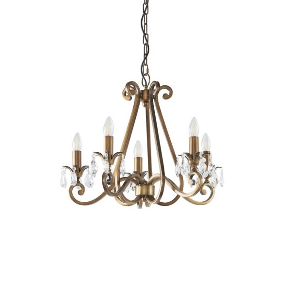 Interiors 1900 - Oksana - UL1P5B - Antique Brass Clear Crystal Glass 5 Light Chandelier