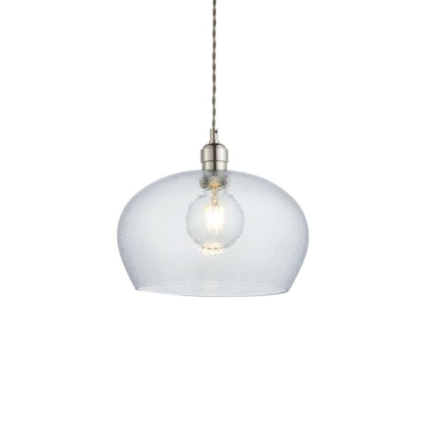 Connaught - Nickel Clear Hammered Glass 31cm Dia Ceiling Pendant Light