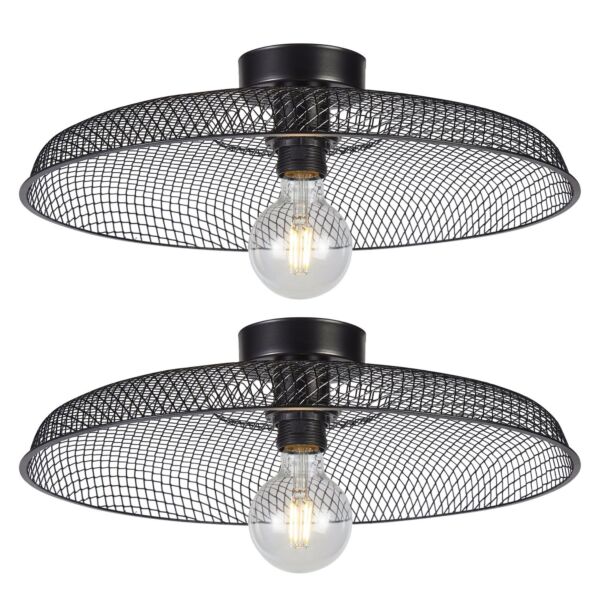 Set of 2 Cassidy - Large Black Mesh Ceiling Flush Lights