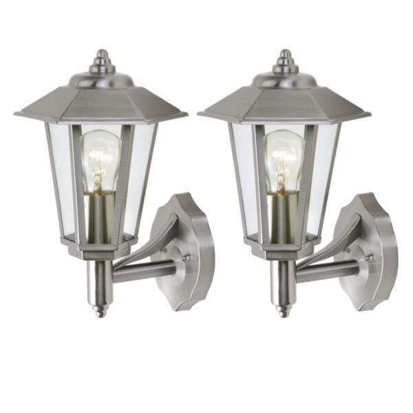 Set of 2 Grosvenor - Stainless Steel Clear Glass IP44 Outdoor Wall Lights