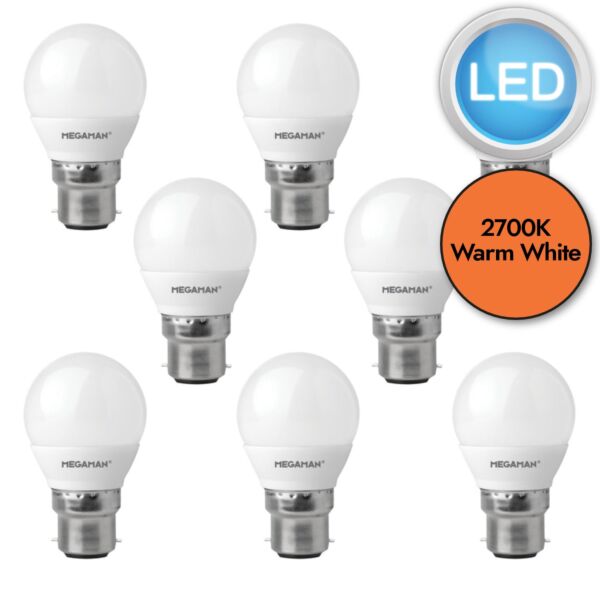 10 x 5.5W LED B22 Golf Ball Dimmable Light Bulbs - Warm White